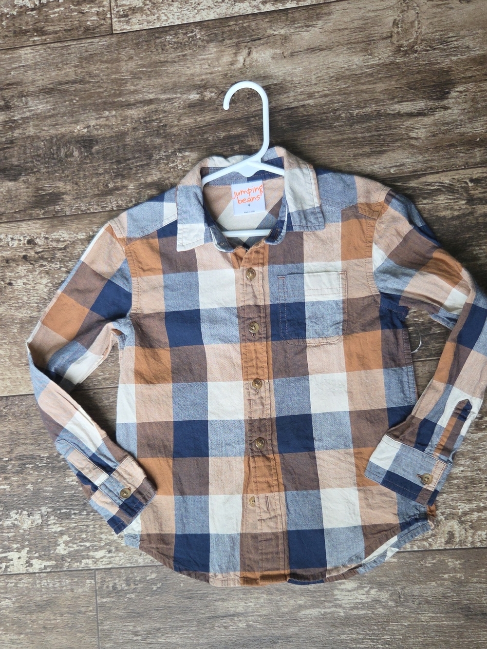 Jumping beans Plaid Button-Down Shirt in Blue, Cream, and Brown